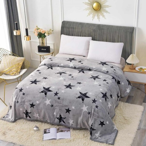 Pătură Cocolino 900gr, 200x230cm, gri , cu steluțe albe și negre, PCS149