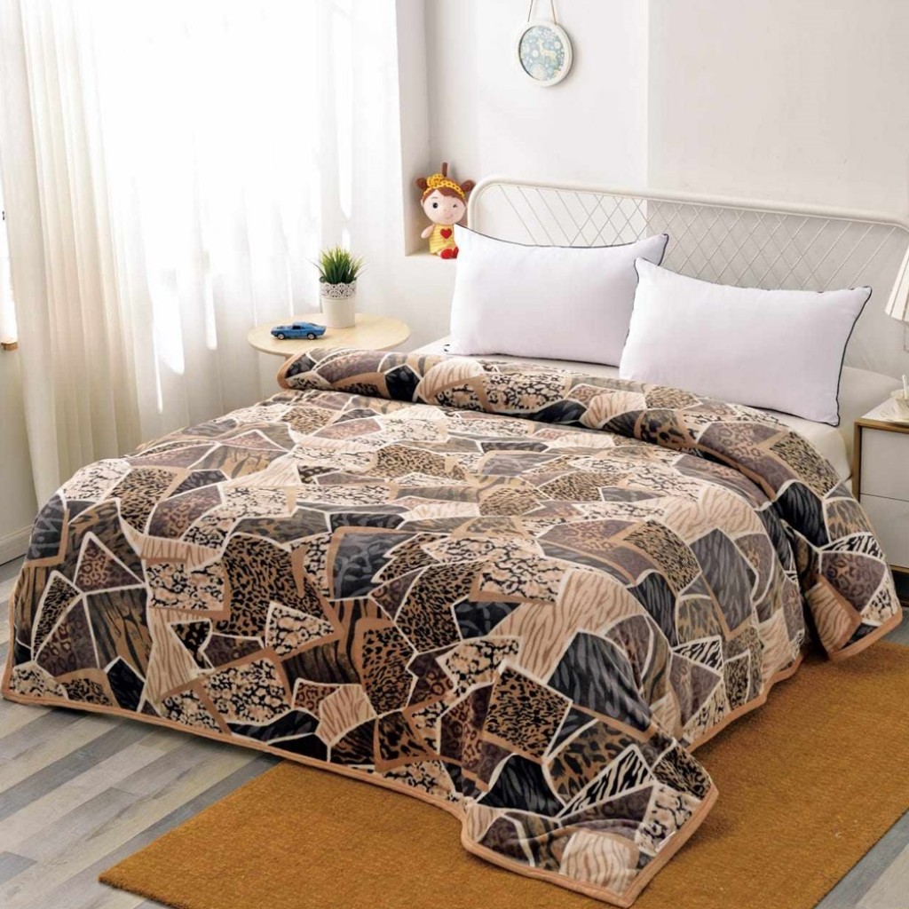 Pătură Cocolino 900gr, 200x230cm, crem și maro, cu imprimeu mozaic, PCS150