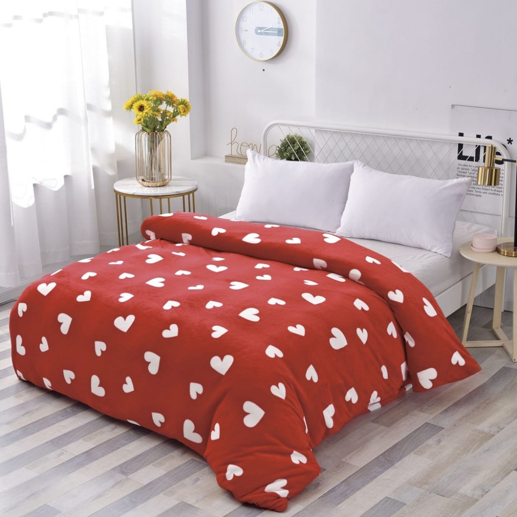 Pătură Cocolino 900gr, 200x230cm, roșu , cu inimioare albe, PCS158