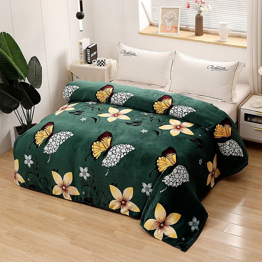 Pătură Cocolino 900gr, 200x230cm, verde , cu flori și fluturi, PCS191 Pătură Cocolino 900gr, 200x230cm, verde , cu flori și fluturi, PCS191