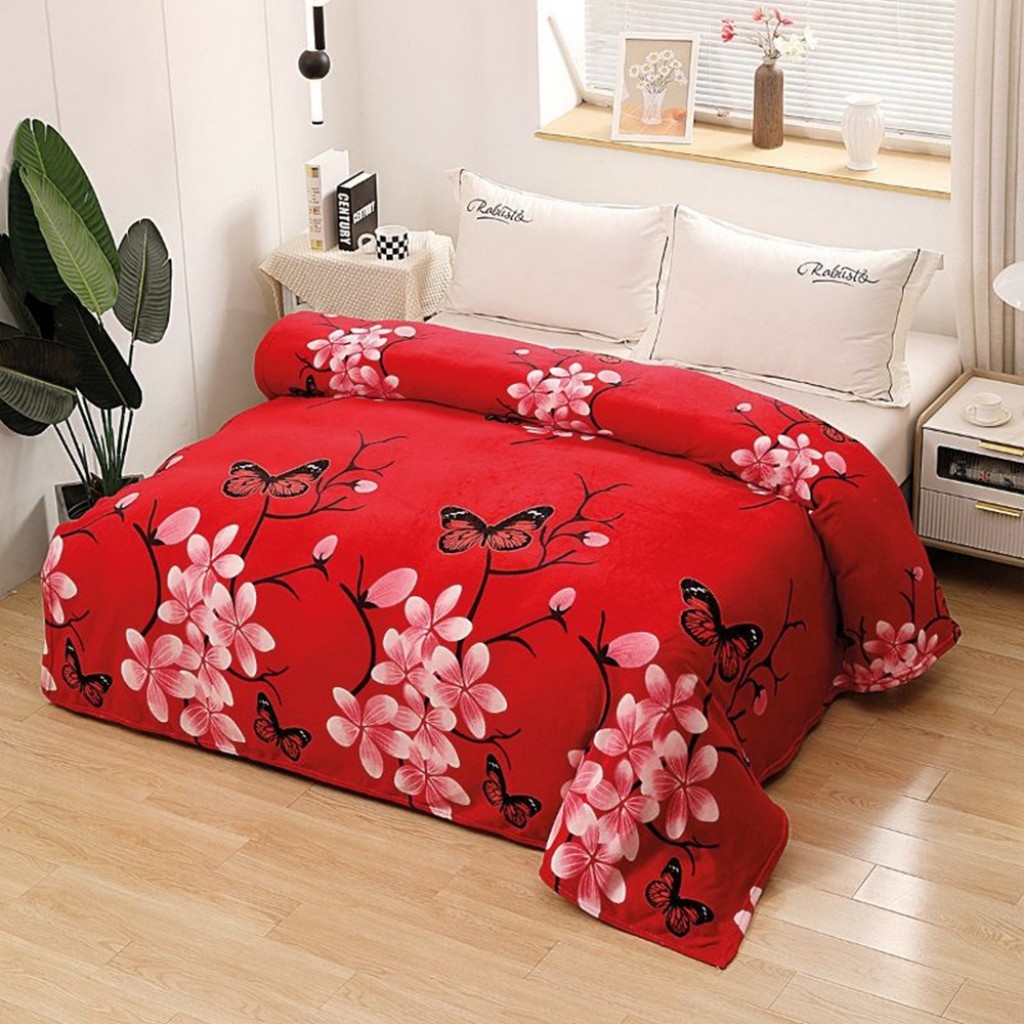 Pătură Cocolino 900gr, 200x230cm, roșu , cu flori roz și fluturi, PCS194 Pătură Cocolino 900gr, 200x230cm, roșu , cu flori roz și fluturi, PCS194
