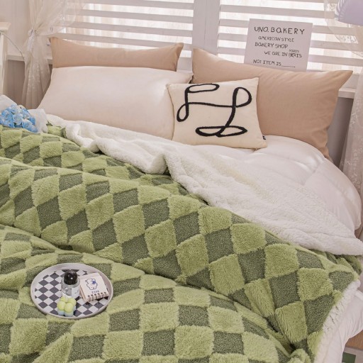 Pătură Cocolino, 200x230cm, Blăniță de Iepure și Catifea Teddy, verde deschis, PCT506