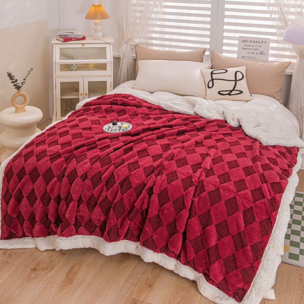 Pătură Cocolino, 200x230cm, Blăniță de Iepure și Catifea Teddy, roșu , PCT508
