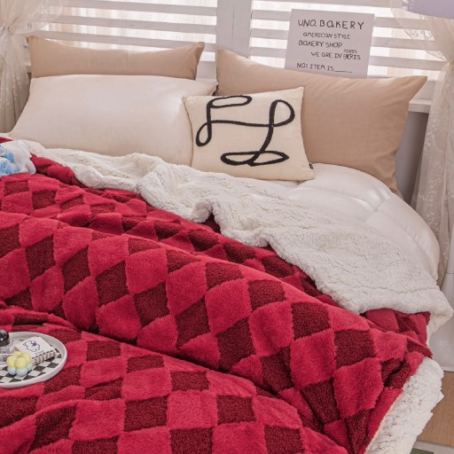 Pătură Cocolino, 200x230cm, Blăniță de Iepure și Catifea Teddy, roșu , PCT508