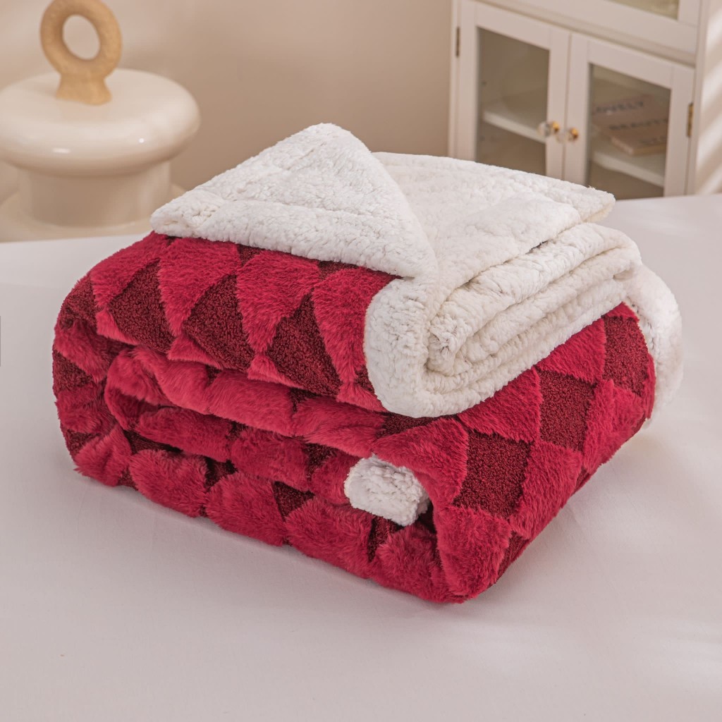 Pătură Cocolino, 200x230cm, Blăniță de Iepure și Catifea Teddy, roșu , PCT508