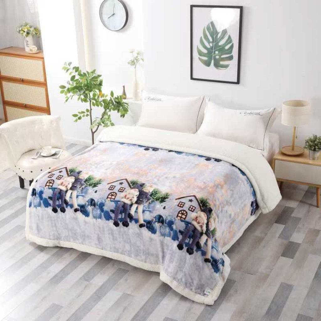 Pătură Cocolino, cu blăniță albă, 200x230cm, imprimeu motiv Crăciun, PCB1006