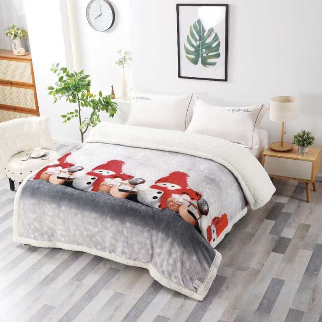 Pătură Cocolino, cu blăniță albă, 200x230cm, imprimeu motiv Crăciun, PCB1007