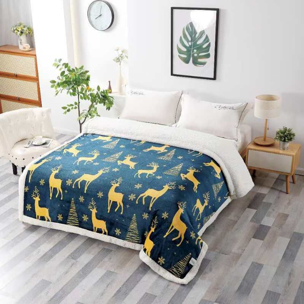 Pătură Cocolino, cu blăniță albă, 200x230cm, imprimeu motiv Crăciun, PCB1009