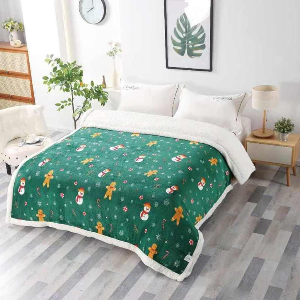 Pătură Cocolino, cu blăniță albă, 200x230cm, imprimeu motiv Crăciun, PCB1010