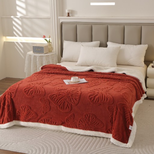 Pătură Cocolino, cu blăniță, imprimeu 3D fluturi, 200x230cm, uni , cărămiziu , PCB321