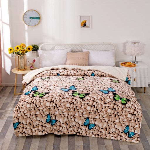 Pătură Cocolino, cu blăniță, 200x230cm, maro , cu pietre și fluturi, PCB60