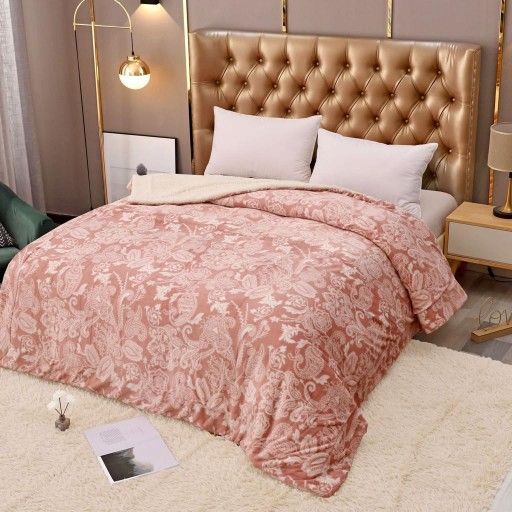 Pătură Cocolino, cu blăniță, 200x230cm, bej , cu model alb, PCB68