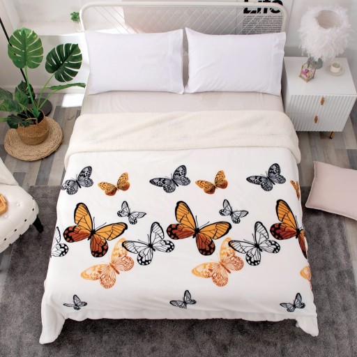 Pătură Cocolino, cu blăniță, 200x230cm, alb , cu fluturași, PCB70