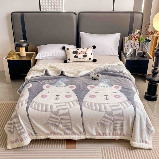 Pătură Cocolino, cu blăniță, 200x230cm, gri , cu urși polari, PCB75