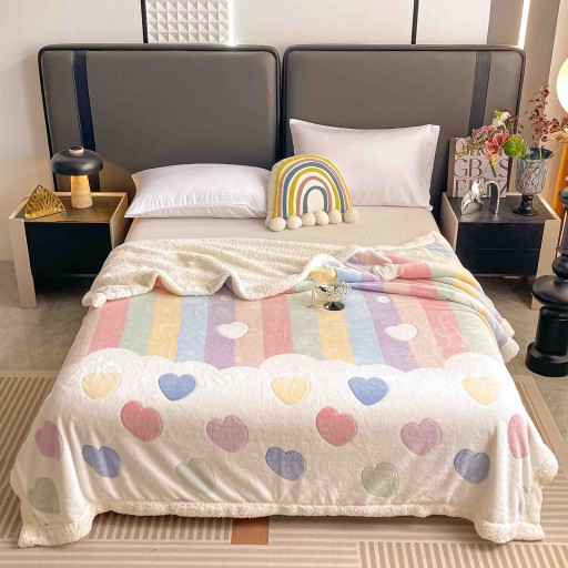 Pătură Cocolino, cu blăniță, 200x230cm, crem , cu inimioare, PCB78