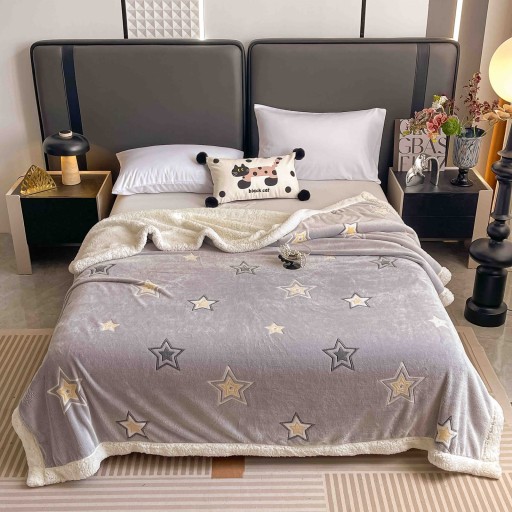 Pătură Cocolino, cu blăniță, 200x230cm, gri , cu steluțe, PCB81