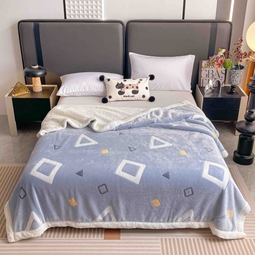 Pătură Cocolino, cu blăniță, 200x230cm, gri , cu forme geometrice, PCB82