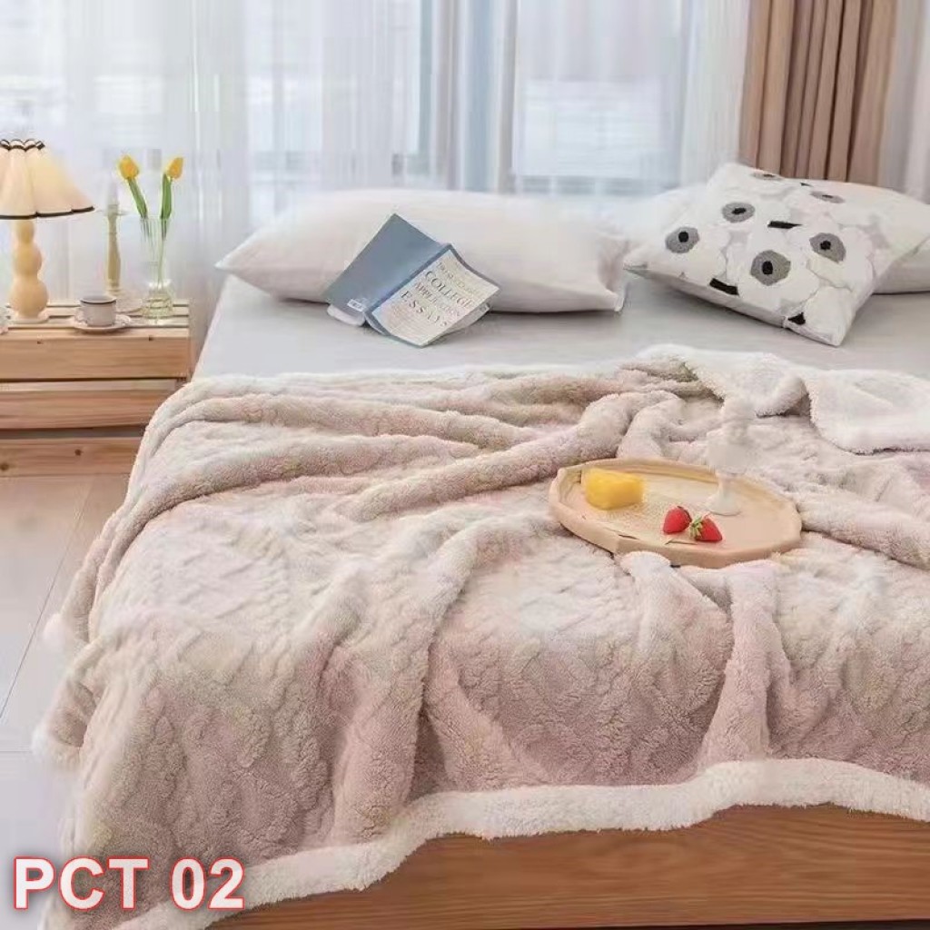 Pătură Cocolino, cu blăniță, tip tricotaj, 200x230cm, culoare uni, crem închis, PCT02