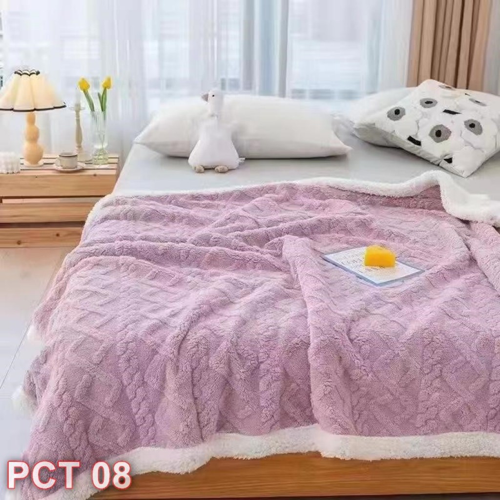 Pătură Cocolino, cu blăniță, tip tricotaj, 200x230cm, culoare uni, mov deschis, PCT08
