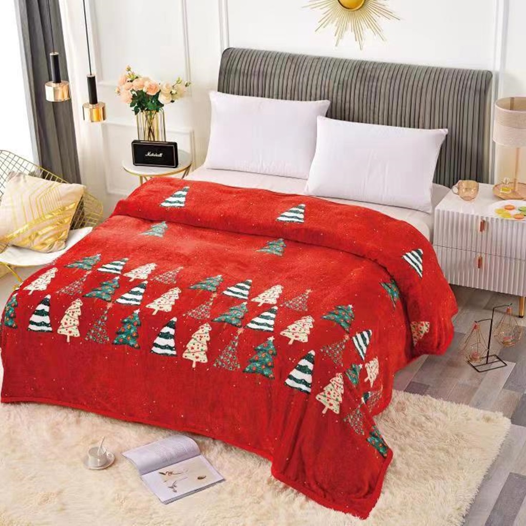 Pătură Cocolino , 2 persoane, 200x230cm, roșu , imprimeu brăduți, PC906