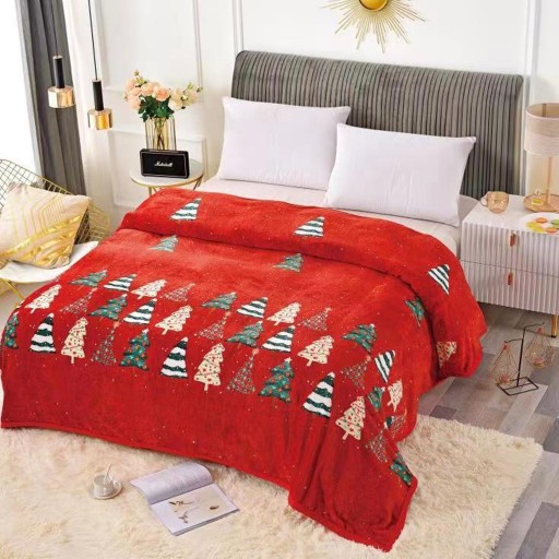 Pătură Cocolino , 2 persoane, 200x230cm, roșu , imprimeu brăduți, PC906