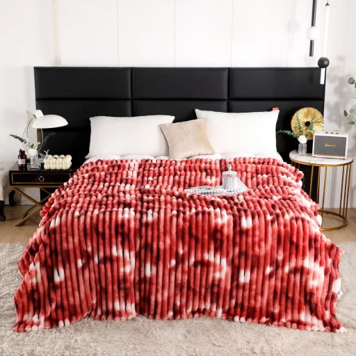 Pătura Cocolino gofrată, cu dungi, 200x230cm, Uni, roșu marmorat, PC514