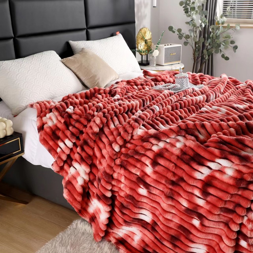 Pătura Cocolino gofrată, cu dungi, 200x230cm, Uni, roșu marmorat, PC514