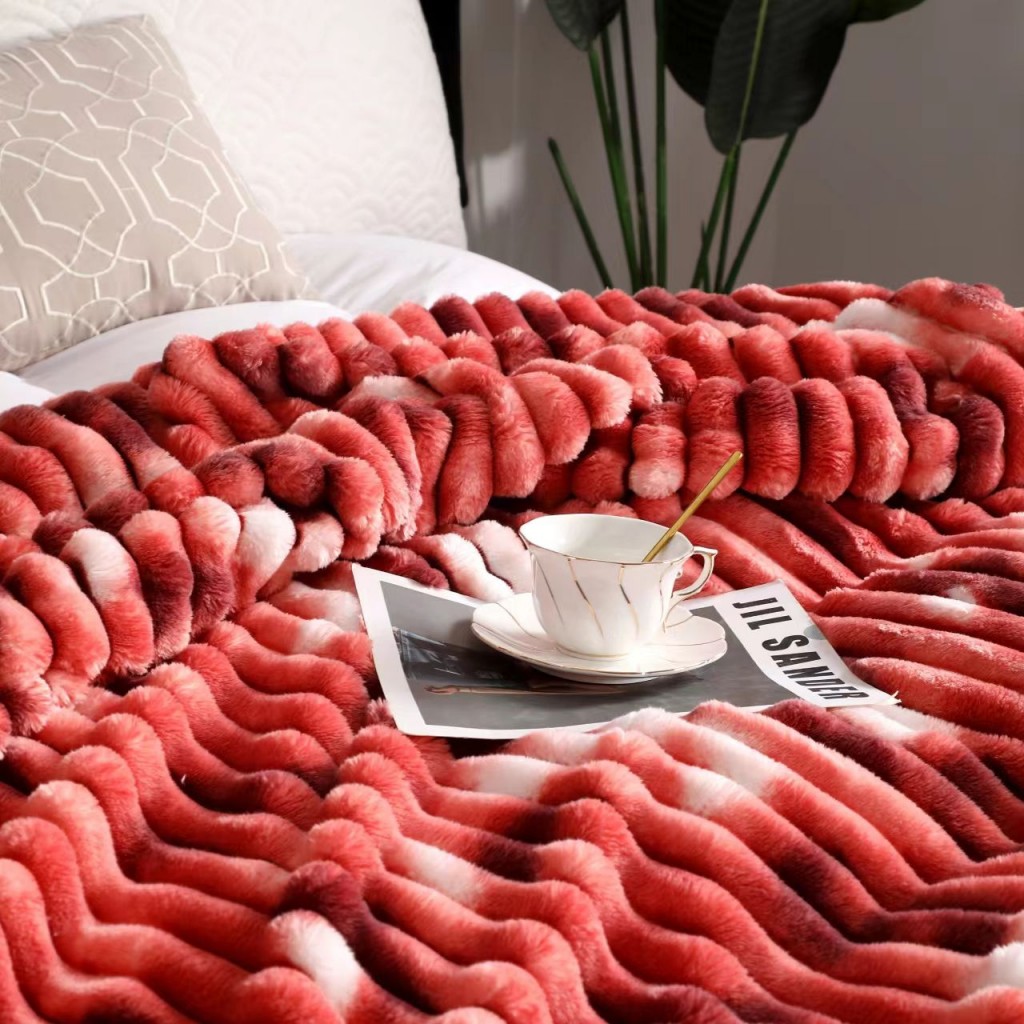 Pătura Cocolino gofrată, cu dungi, 200x230cm, Uni, roșu marmorat, PC514