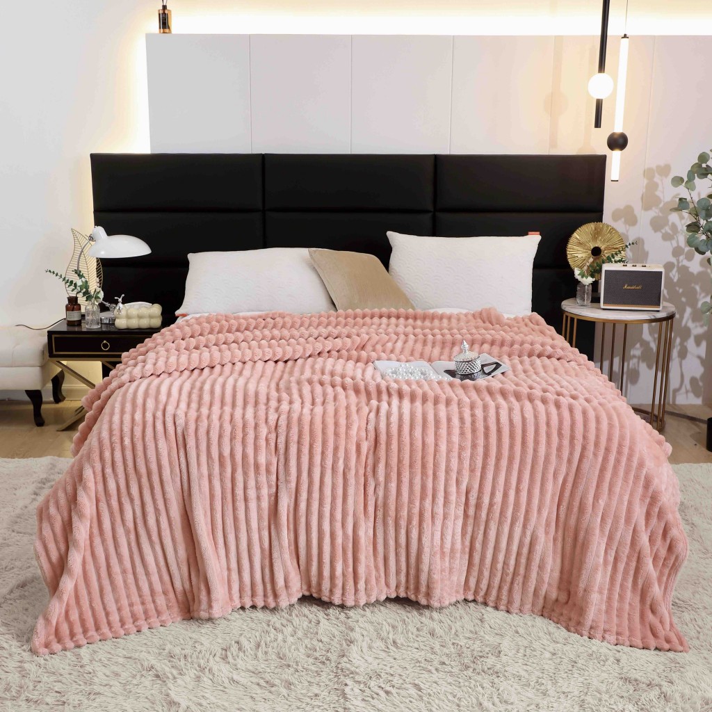 Pătura Cocolino gofrată, cu dungi, 200x230cm, Uni, roz , PC506