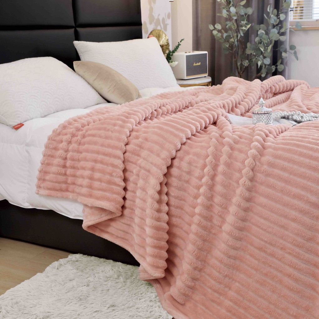 Pătura Cocolino gofrată, cu dungi, 200x230cm, Uni, roz , PC506
