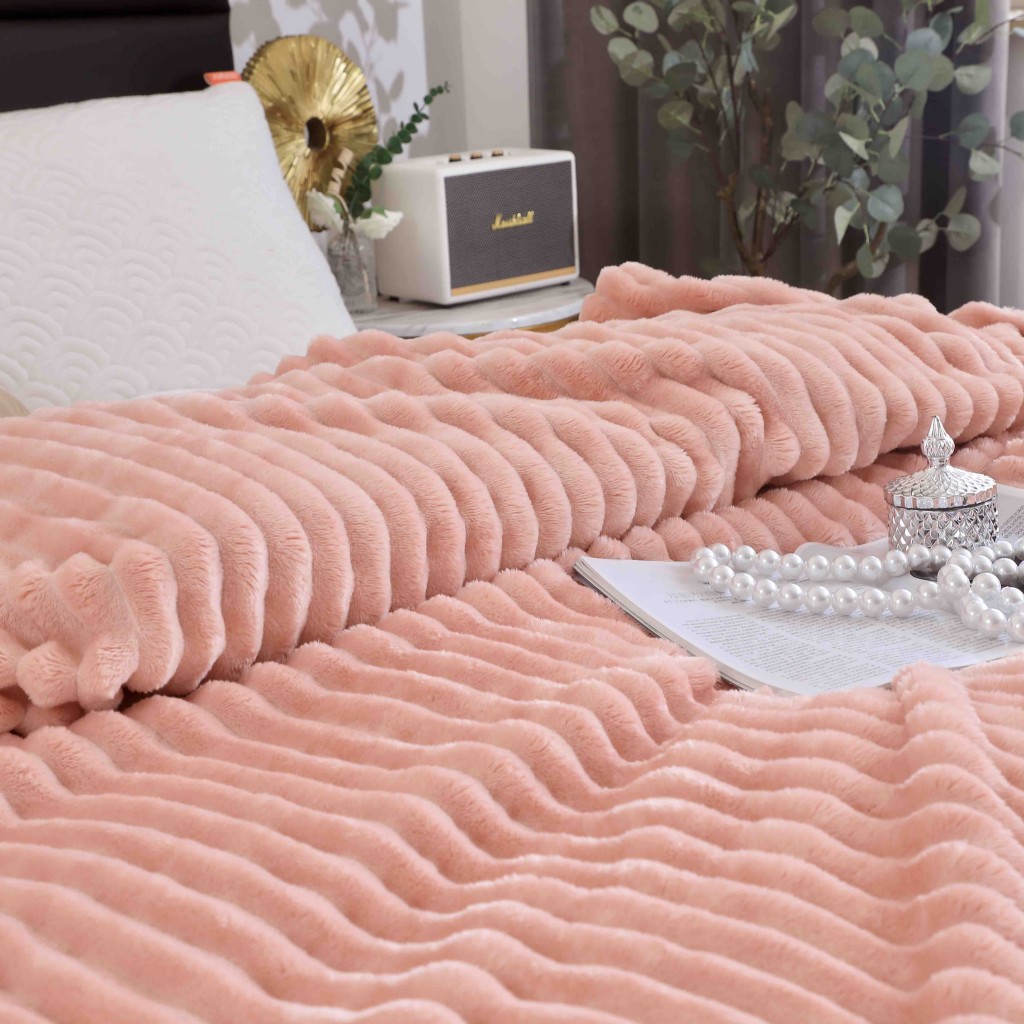 Pătura Cocolino gofrată, cu dungi, 200x230cm, Uni, roz , PC506