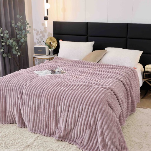 Pătura Cocolino gofrată, cu dungi, 200x230cm, Uni, mov deschis, PC507