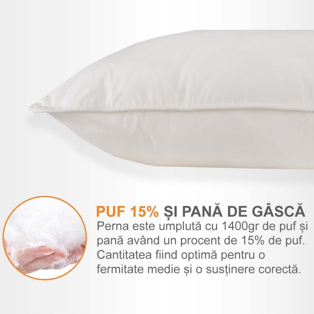 Set 2 perne, alb , cu puf de gasca, 70x70cm, PP01