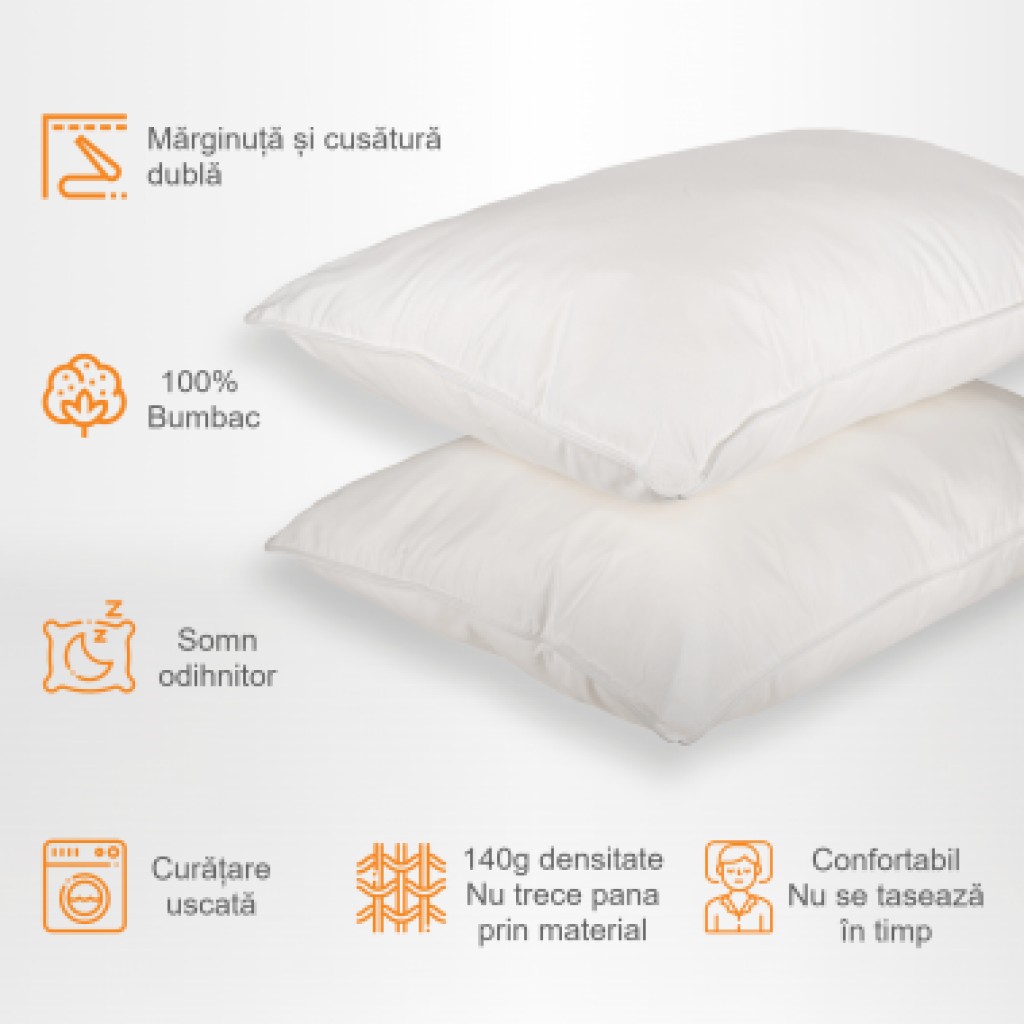 Set 2 perne, alb , cu puf de gasca, 50x70cm, PP02