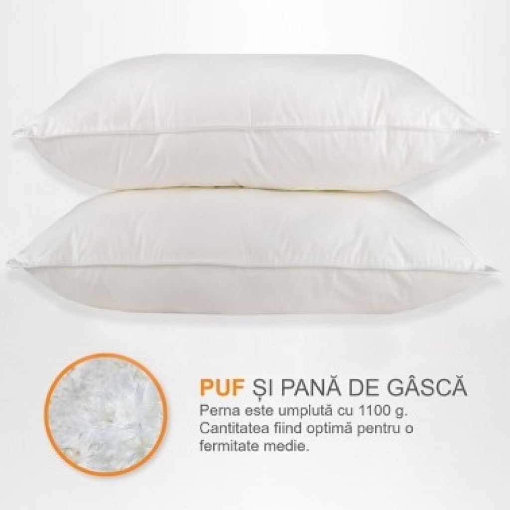 Set 2 perne, alb , cu puf de gasca, 50x70cm, PP02