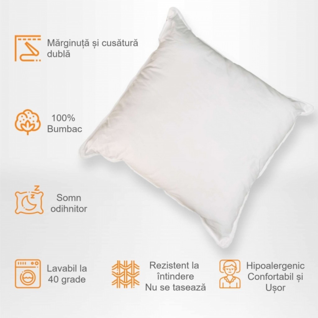 Set 2 perne, alb , cu puf de gasca, 40x40cm, PP03