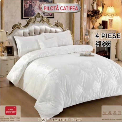 Pilotă Premium Catifea, 200x240cm, set 4 piese, culoare alb sidef, PIC01