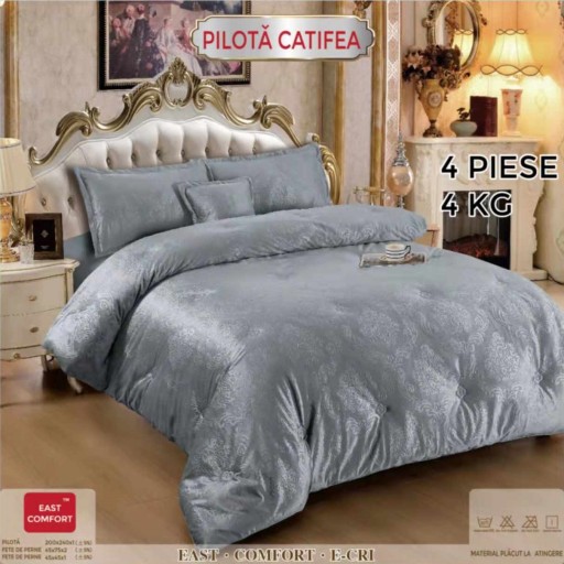 Pilotă Premium Catifea, 200x240cm, set 4 piese, culoare gri , PIC03