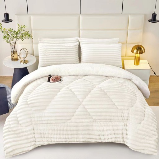 Pilotă Matlasată Cocolino, cu blăniță, set 3 piese, 200x230cm, uni, crem deschis, PIL62