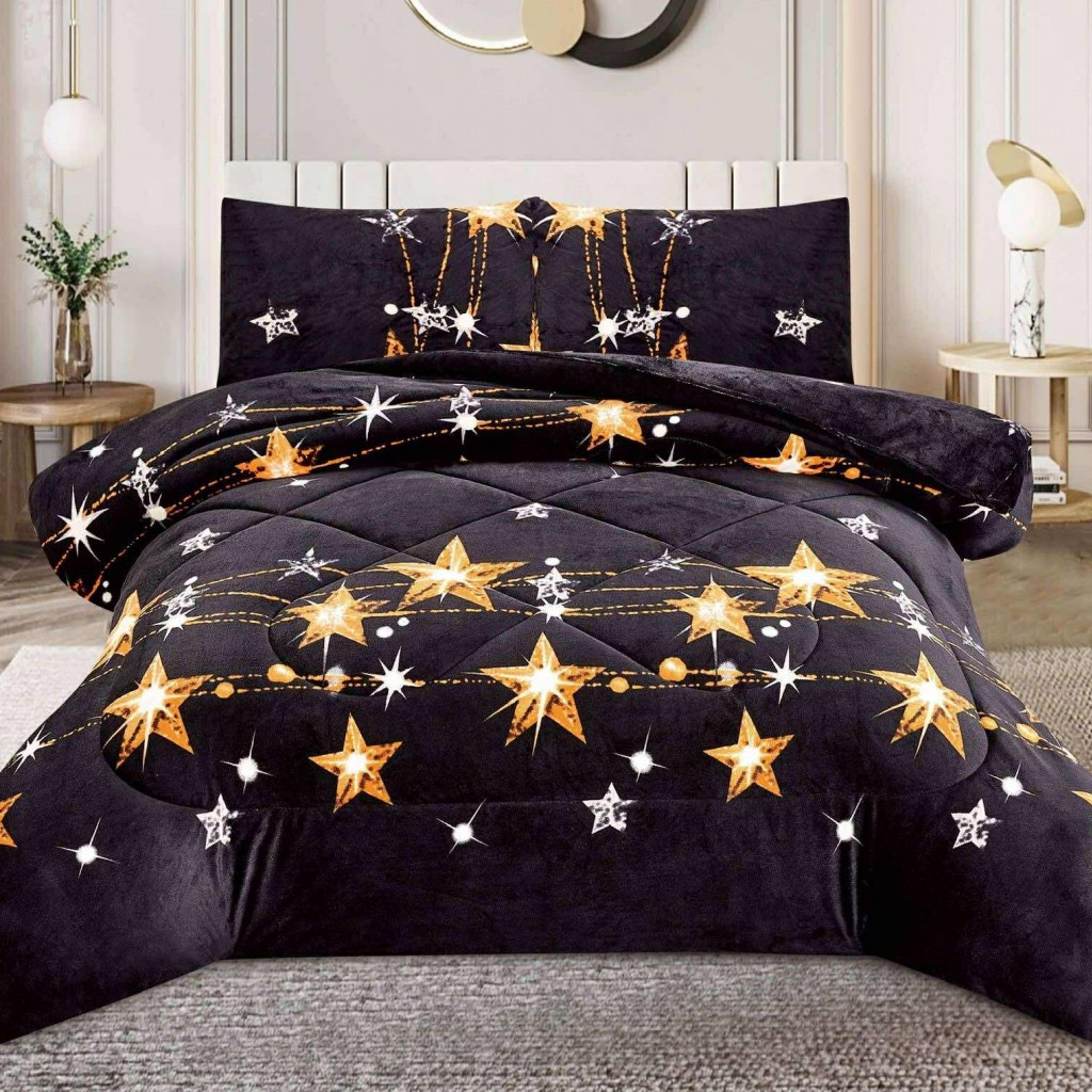 Pilotă Matlasată Cocolino, set 3 piese, 200x230cm, culoare negru, cu steluțe aurii, PILN103 Pilotă Matlasată Cocolino, set 3 piese, 200x230cm, culoare negru, cu steluțe aurii, PILN103