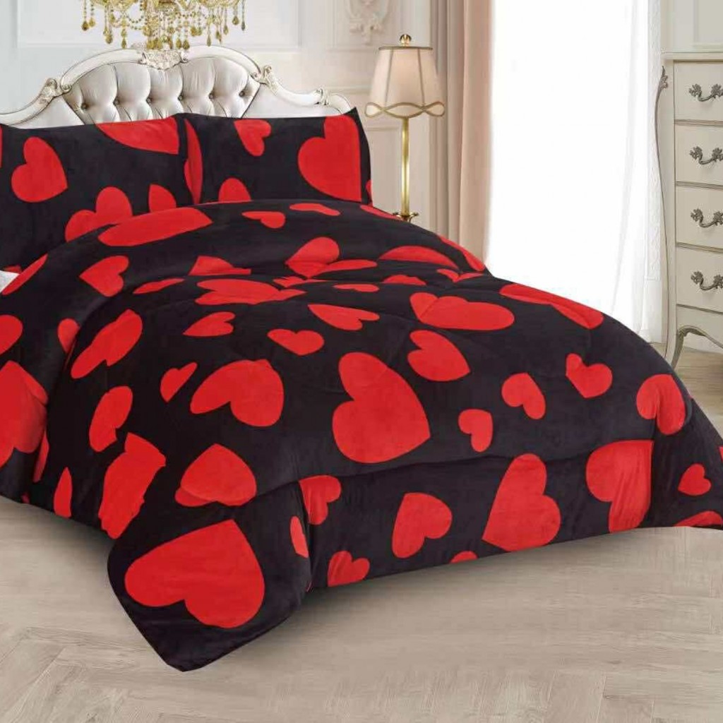 Pilotă Matlasată Cocolino, set 3 piese, 200x230cm, culoare negru, cu inimi roșii, PILN105 Pilotă Matlasată Cocolino, set 3 piese, 200x230cm, culoare negru, cu inimi roșii, PILN105