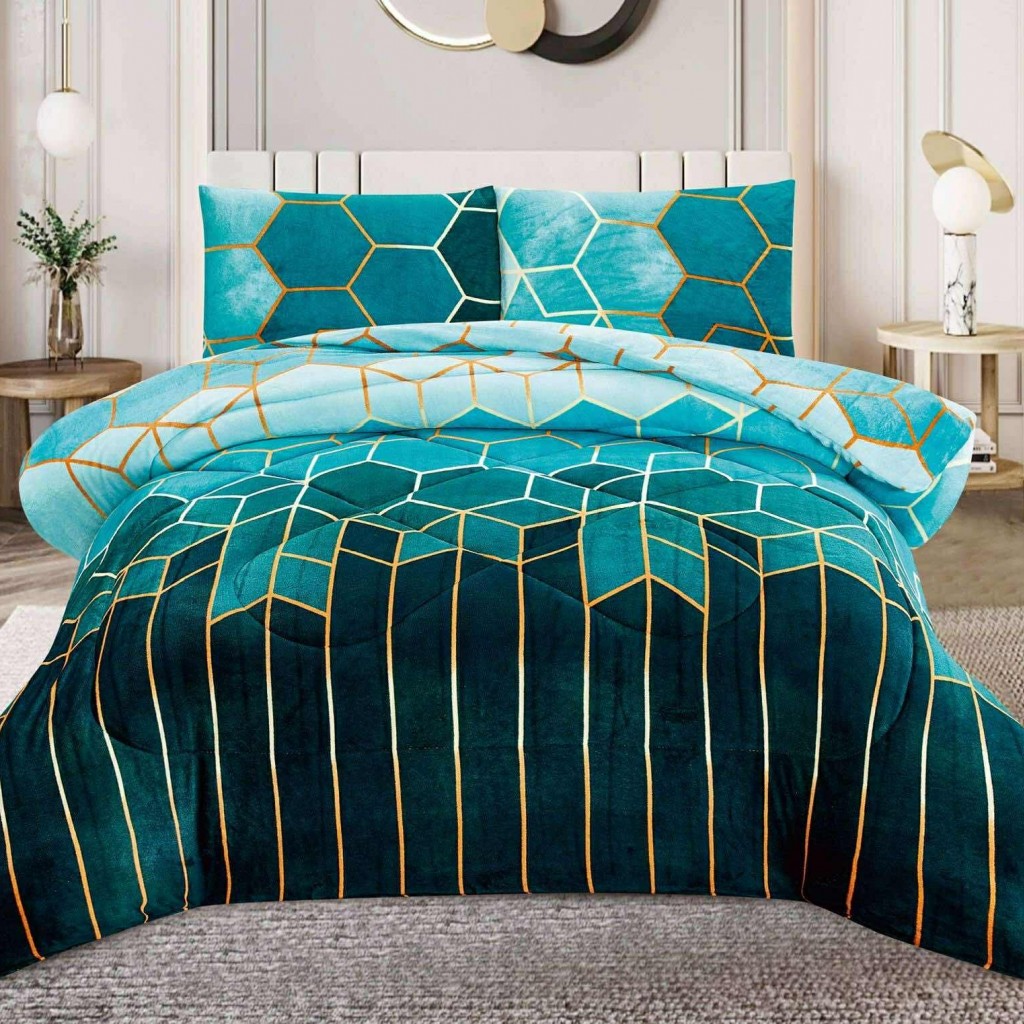 Pilotă Matlasată Cocolino, set 3 piese, 200x230cm, culoare verde, cu linii aurii, PILN106 Pilotă Matlasată Cocolino, set 3 piese, 200x230cm, culoare verde, cu linii aurii, PILN106