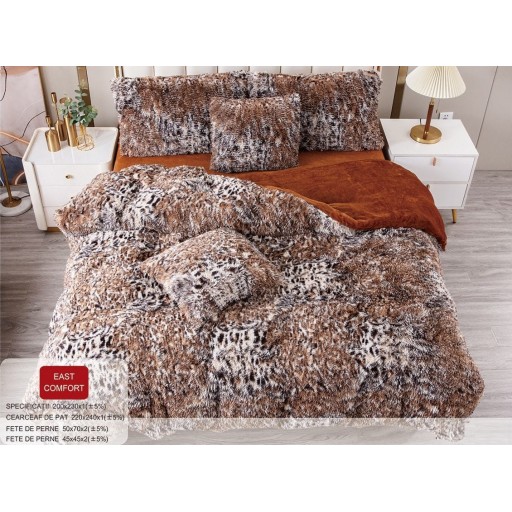 Lenjerie de pat Cocolino Super Pufoasă, 2 persoane, 6 piese, culori crem și maro, animal print, PF102