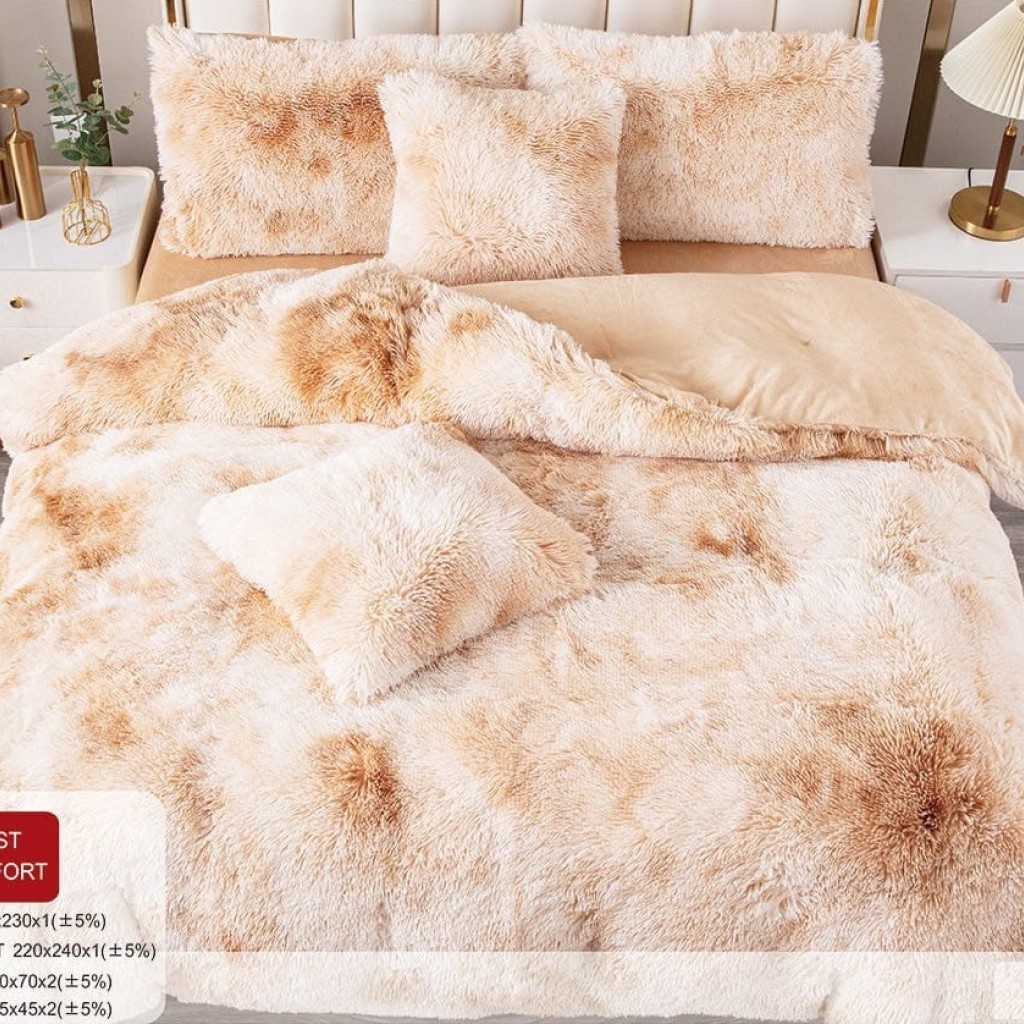 Lenjerie de pat Cocolino Super Pufoasă, 2 persoane, 6 piese, culori maro și crem, PF104