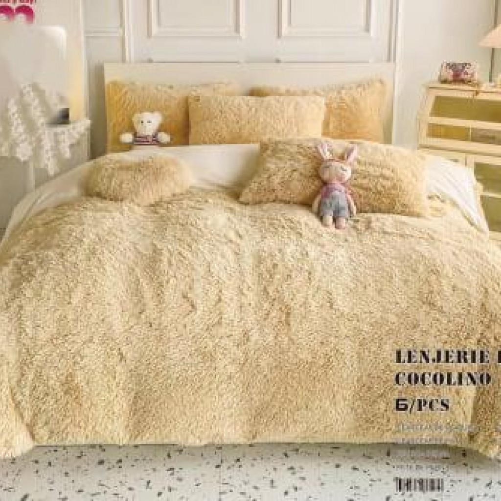 Lenjerie de pat, Cocolino Fluffy, super pufoasă, 2 persoane, 6 piese, culoare crem, PF30