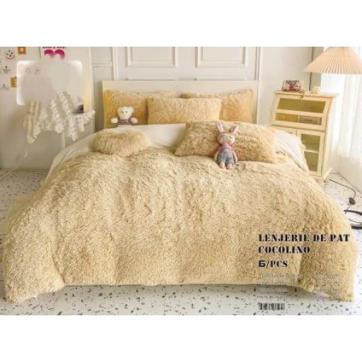 Lenjerie de pat, Cocolino Fluffy, super pufoasă, 2 persoane, 6 piese, culoare crem, PF30