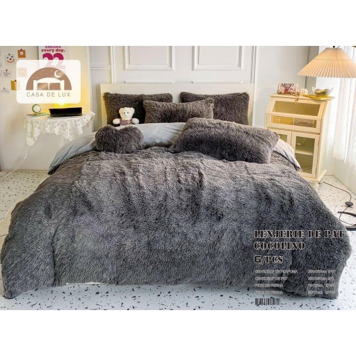Lenjerie de pat, Cocolino Fluffy, super pufoasă, 2 persoane, 6 piese, culoare gri, PF33
