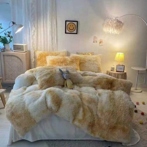 Lenjerie de pat, Cocolino Fluffy, super pufoasă, 2 persoane, 6 piese, culoare crem marmorat, PF35