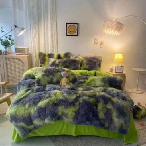 Lenjerie de pat, Cocolino Fluffy, super pufoasă, 2 persoane, 6 piese, culoare verde marmorat, PF36